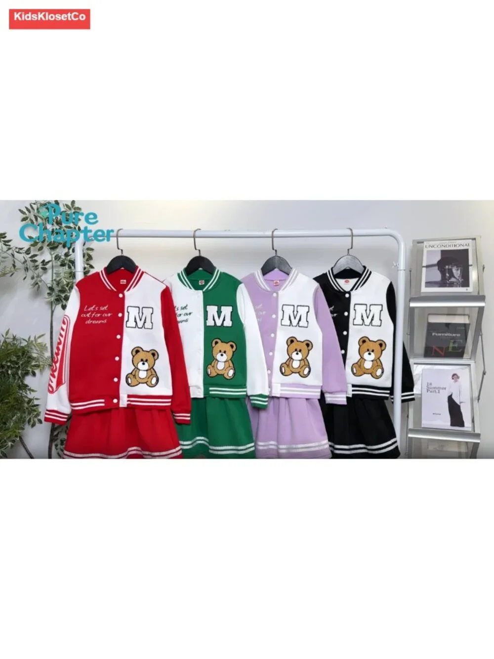 Girls 2 Piece Baseball Jacket and Skirt Set Winter Outfit 7-14